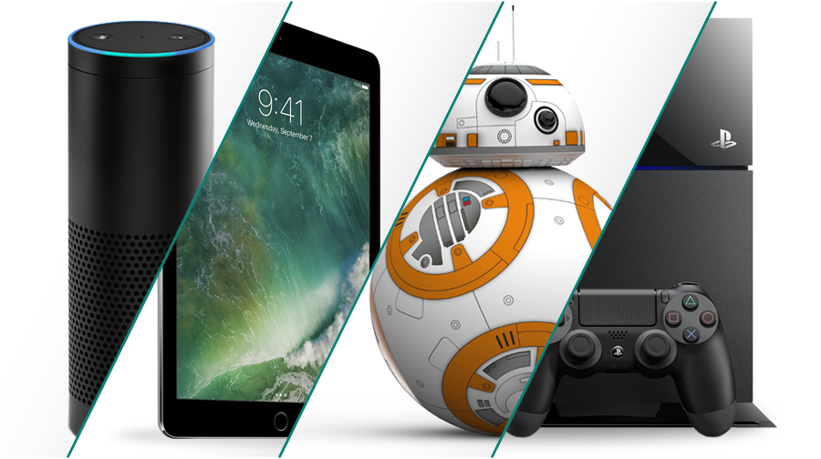 Get cool products like an Amazon Echo, Apple iPad, BB-8 Droid, or Playstation.