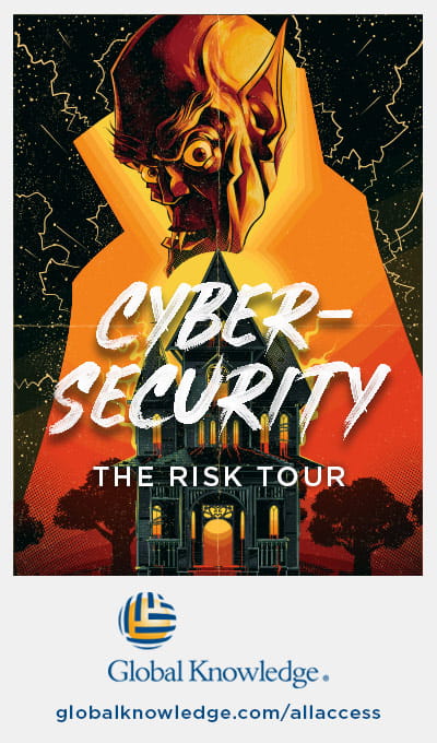 The cybersecurity Risk Tour poster is one of the many concert tour inspired posters Global Knowledge created for its unlimited classroom and on-demand training offer, the All Access IT Skills Subscription.