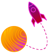 Planet with rocket ship icon