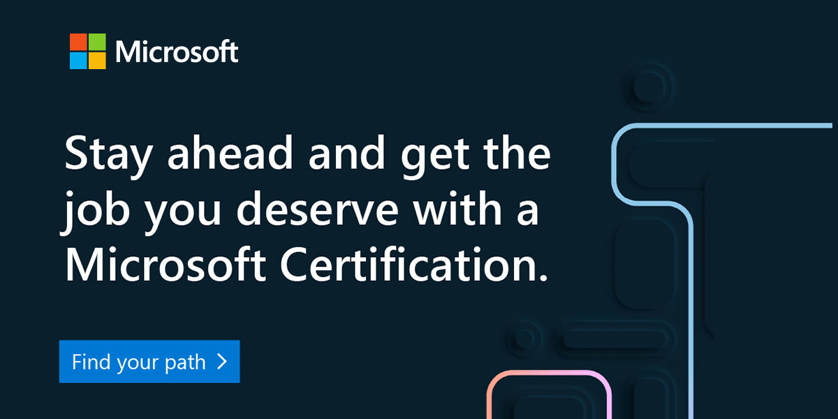 Microsoft Banner voor certificeringen, om voorop te blijven lopen en de baan te krijgen die je verdient